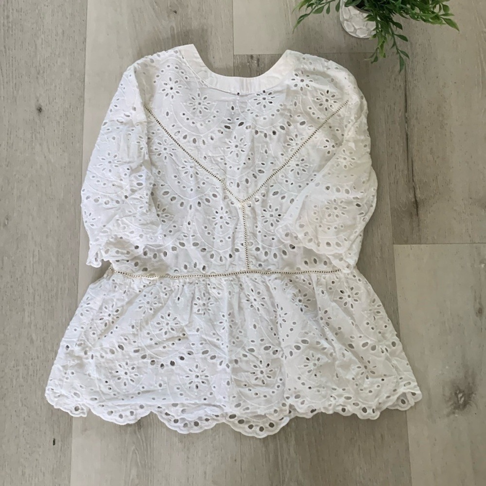 Miss Kelly Cottage-core White Blouse‎ eyelet lace size S